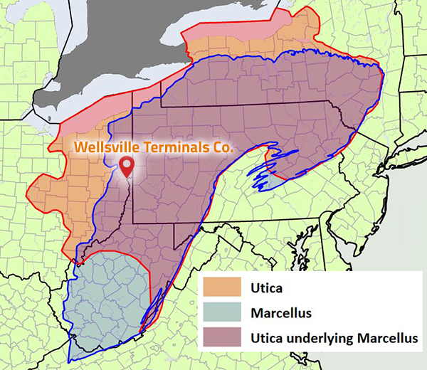 Our location Relative to Utica and Marcellus Shale Deposits